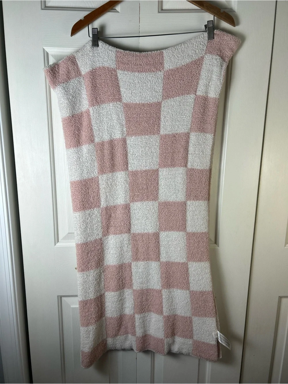 Chick Pea Chenille Baby Blanket Pink White Checkerboard Squares Soft Chickpea